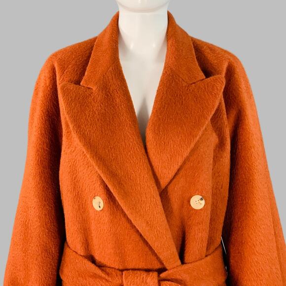 ACNE STUDIOS Size XS Brown Mohair Blend Textured Double Breasted Belted Coat - Picture 2 of 8